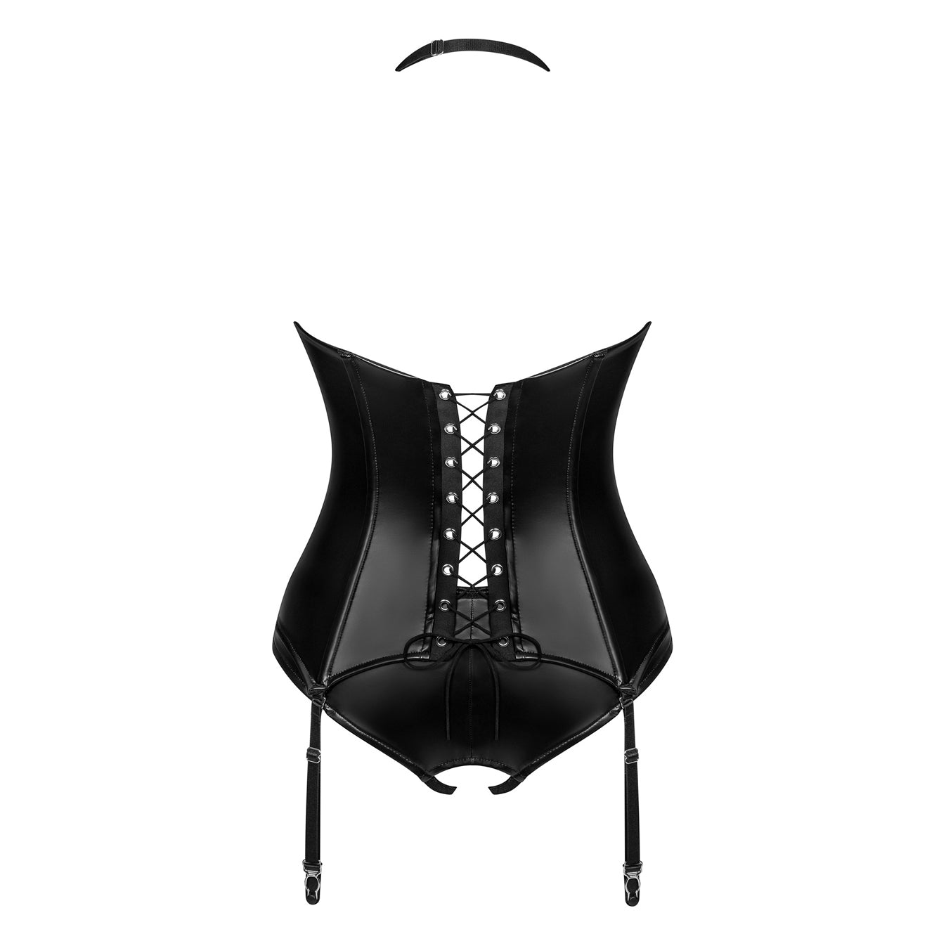 Obsessive Viranes Black Wet Look Corset & Crotchless Panties