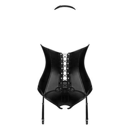 Obsessive Viranes Black Wet Look Corset & Crotchless Panties