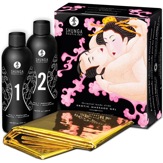 Shunga Oriental Body to Body Erotic Massage Gel Set Sparkling Strawberry Wine