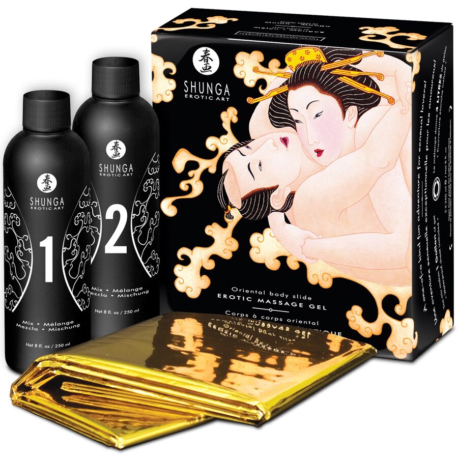 Shunga Oriental Body to Body Erotic Massage Gel Set Melon Mango