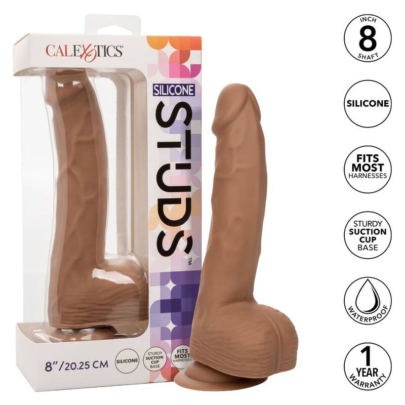 CalExotics Silicone Studs 8 Inch Dildo Brown