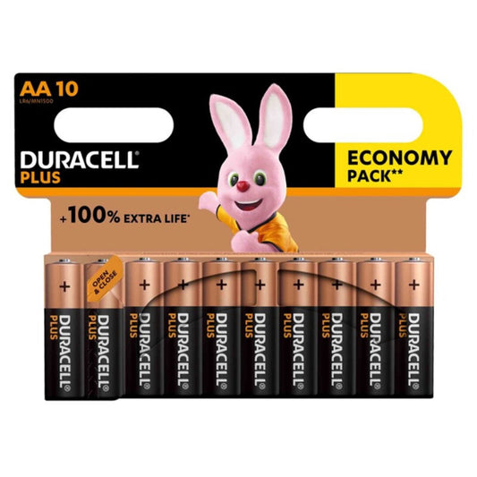 Duracell Plus AA Battery Alkaline 100% Extra Life (Pack of 10)