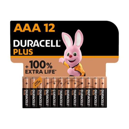 Duracell Plus AAA Battery Alkaline 100% Extra Life (Pack of 12)