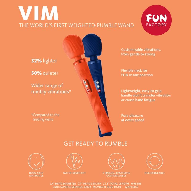 Fun Factory Vim Vibrating Wand Massager Sunrise Orange