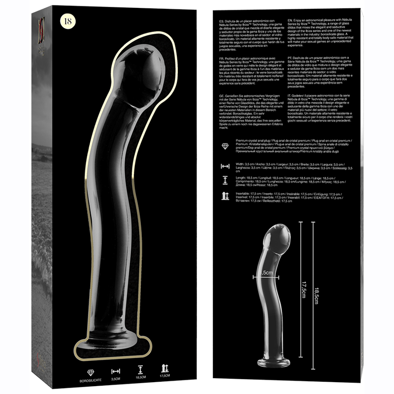 Nebula Series Model 18 Glass Dildo 18.5 x 3.5cm Clear