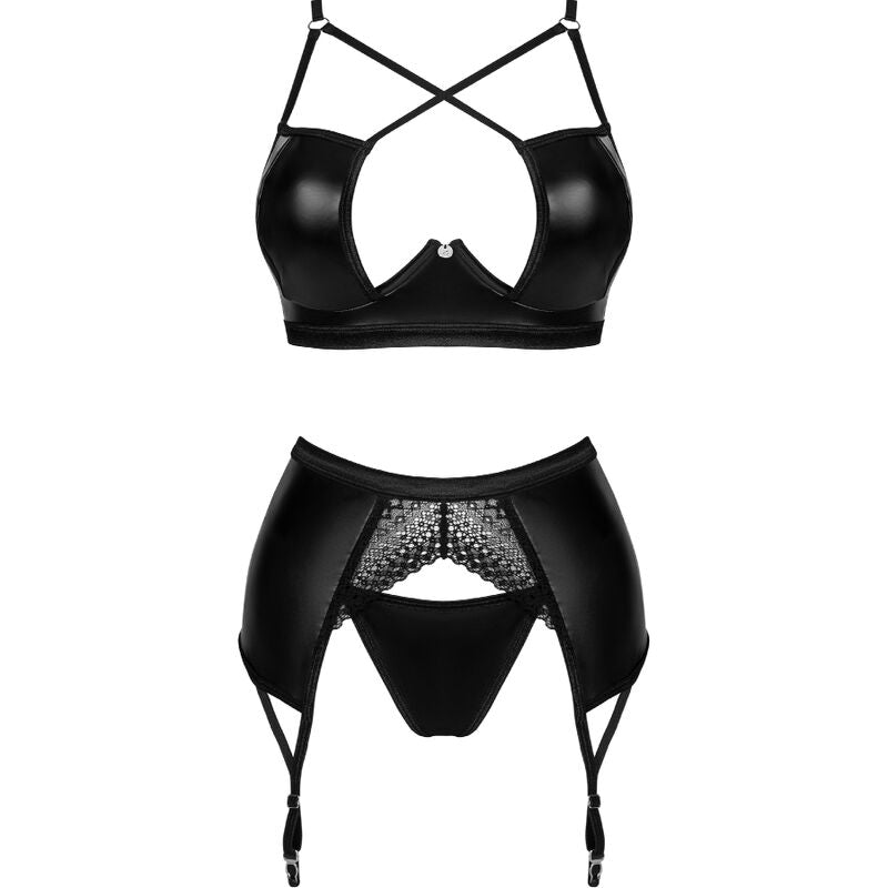 Obsessive Norides Wet Look 3 Piece Lingerie Set