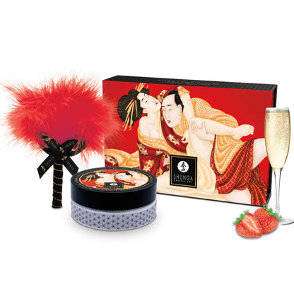 Shunga Edible Massage Powder Kit Sparkling Strawberry Wine