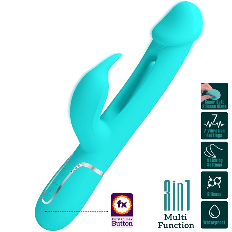 Pretty Love Kampas Rabbit 3 In 1 Multifunction Vibrator With Tongue Aqua