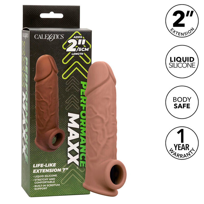 CalExotics Performance Maxx Life-Like Penis Extension 7 Inch Brown