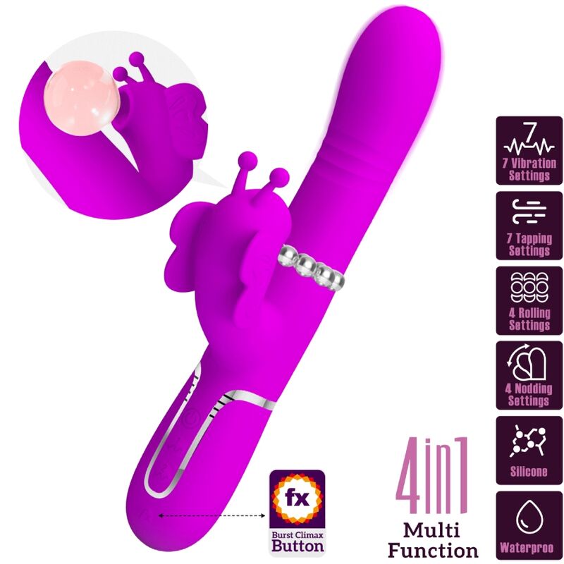 Pretty Love Butterfly Multifunction Rabbit Vibrator Fuchsia