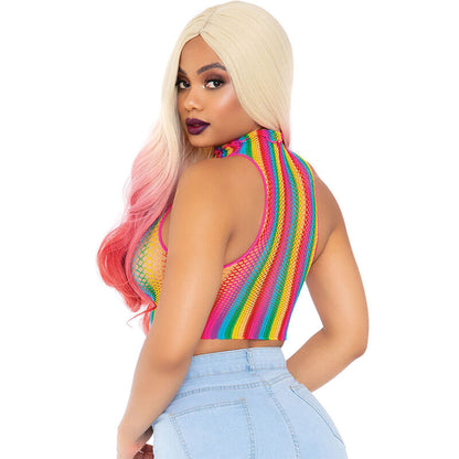 Leg Avenue High Voltage Rainbow Fishnet Crop Top