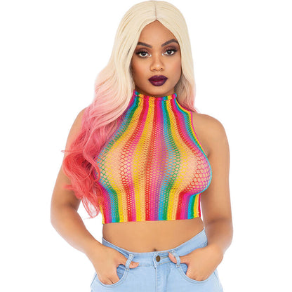 Leg Avenue High Voltage Rainbow Fishnet Crop Top