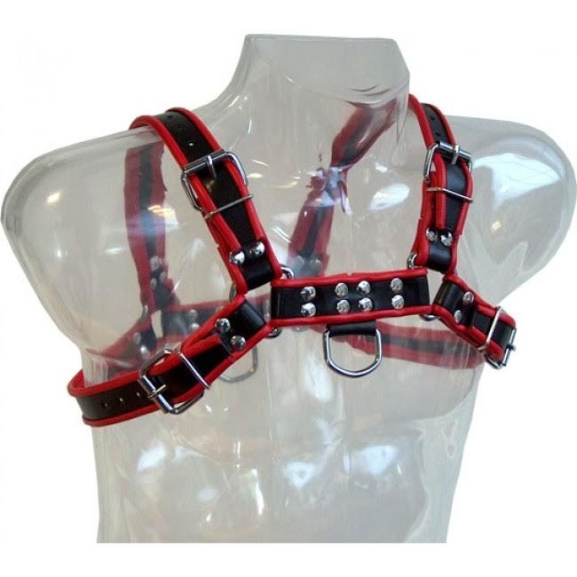 Leather Body Black And Red Leather Chest Harness