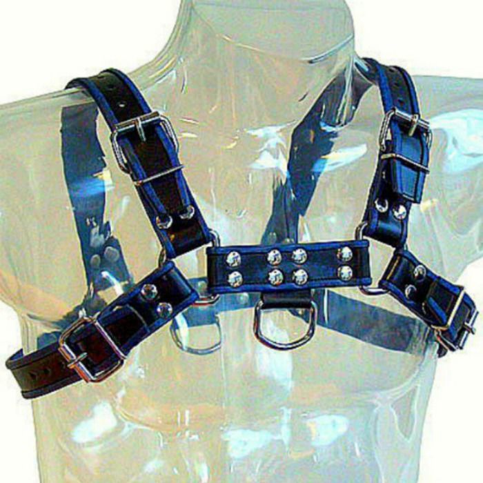 Leather Body Blue And Black Leather Chest Harness