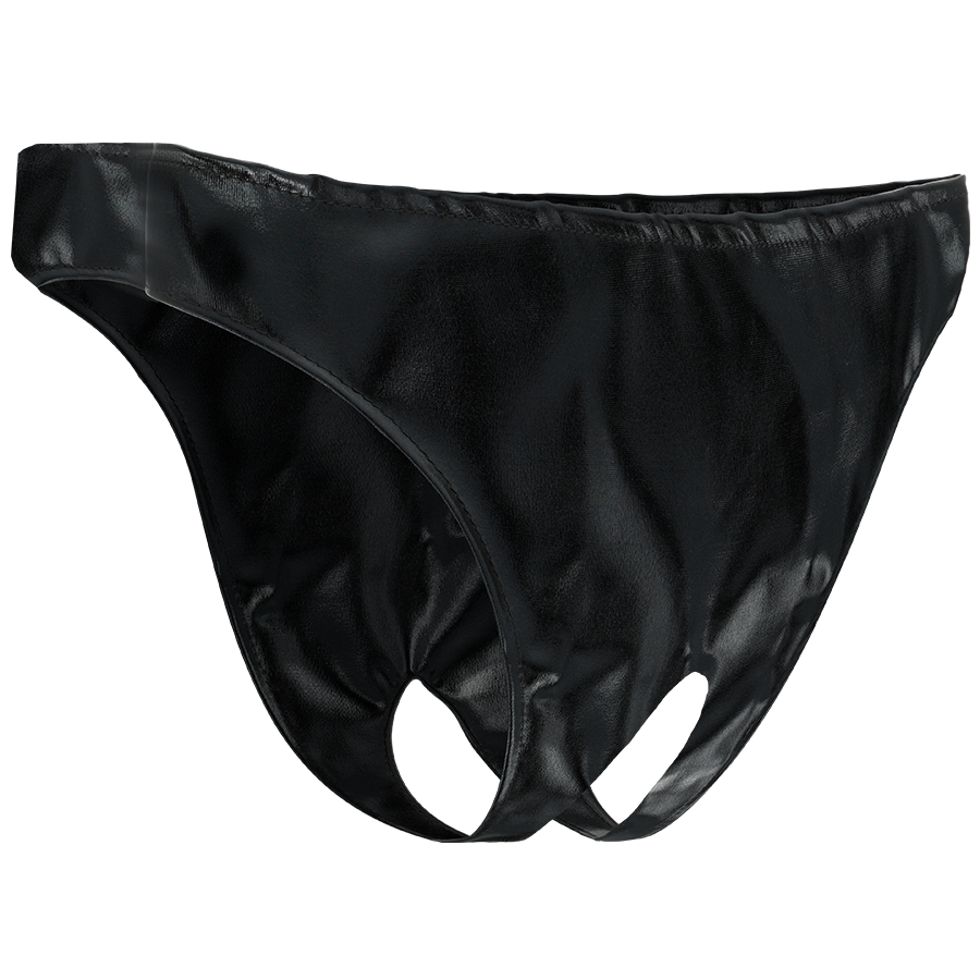 Darkness Black Wet Look Crotchless Panties