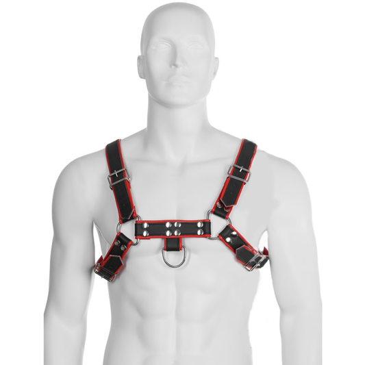 Leather Body Black And Red Leather Chest Harness