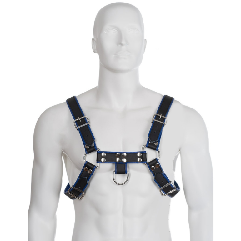 Leather Body Blue And Black Leather Chest Harness