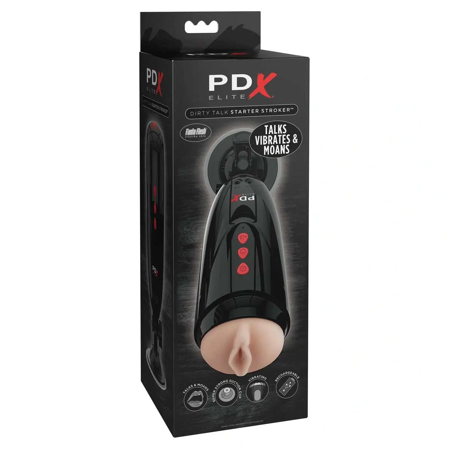 PDX Elite Dirty Talk Starter Stroker Vibrating Masturbator