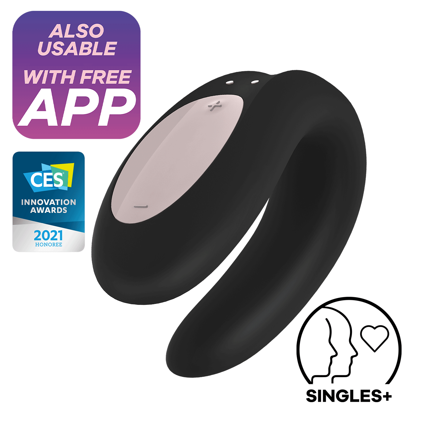 Satisfyer Double Joy Dual Stimulation App Enabled Couples Vibrator Black