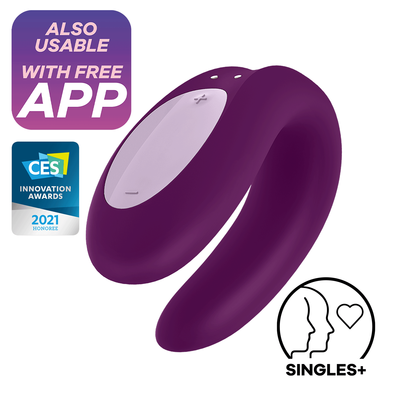 Satisfyer Double Joy Dual Stimulation App Enabled Couples Vibrator Purple