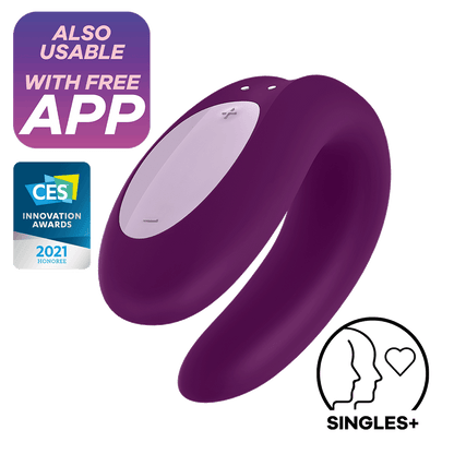 Satisfyer Double Joy Dual Stimulation App Enabled Couples Vibrator Purple