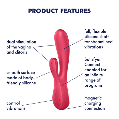 Satisfyer Mono Flex App Enabled Silicone Rabbit Vibrator Red