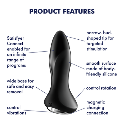 Satisfyer Rotator Plug 1+ App Enabled Silicone Anal Plug Black