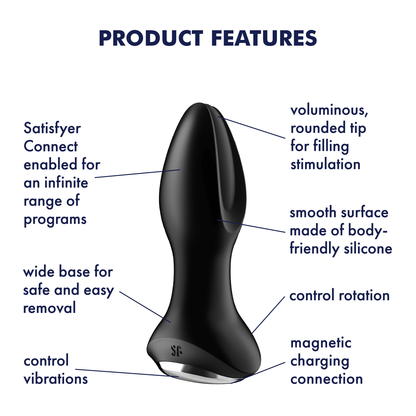 Satisfyer Rotator Plug 2+ App Enabled Silicone Anal Plug Black