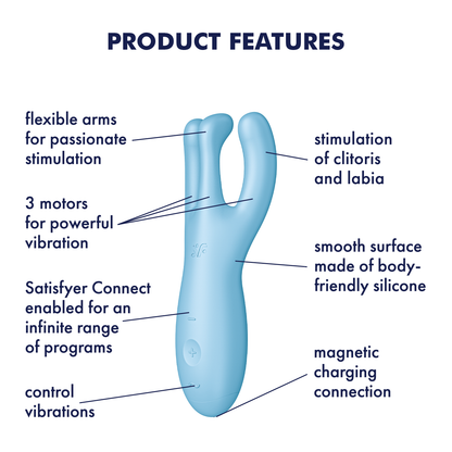 Satisfyer Threesome 4 App Enabled Clitoral Vibrator Blue